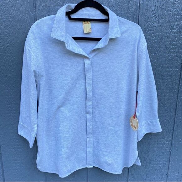 Buki Button Up Back Wrap 3/4 Sleeve Blouse XL NWT - Picture 3 of 16